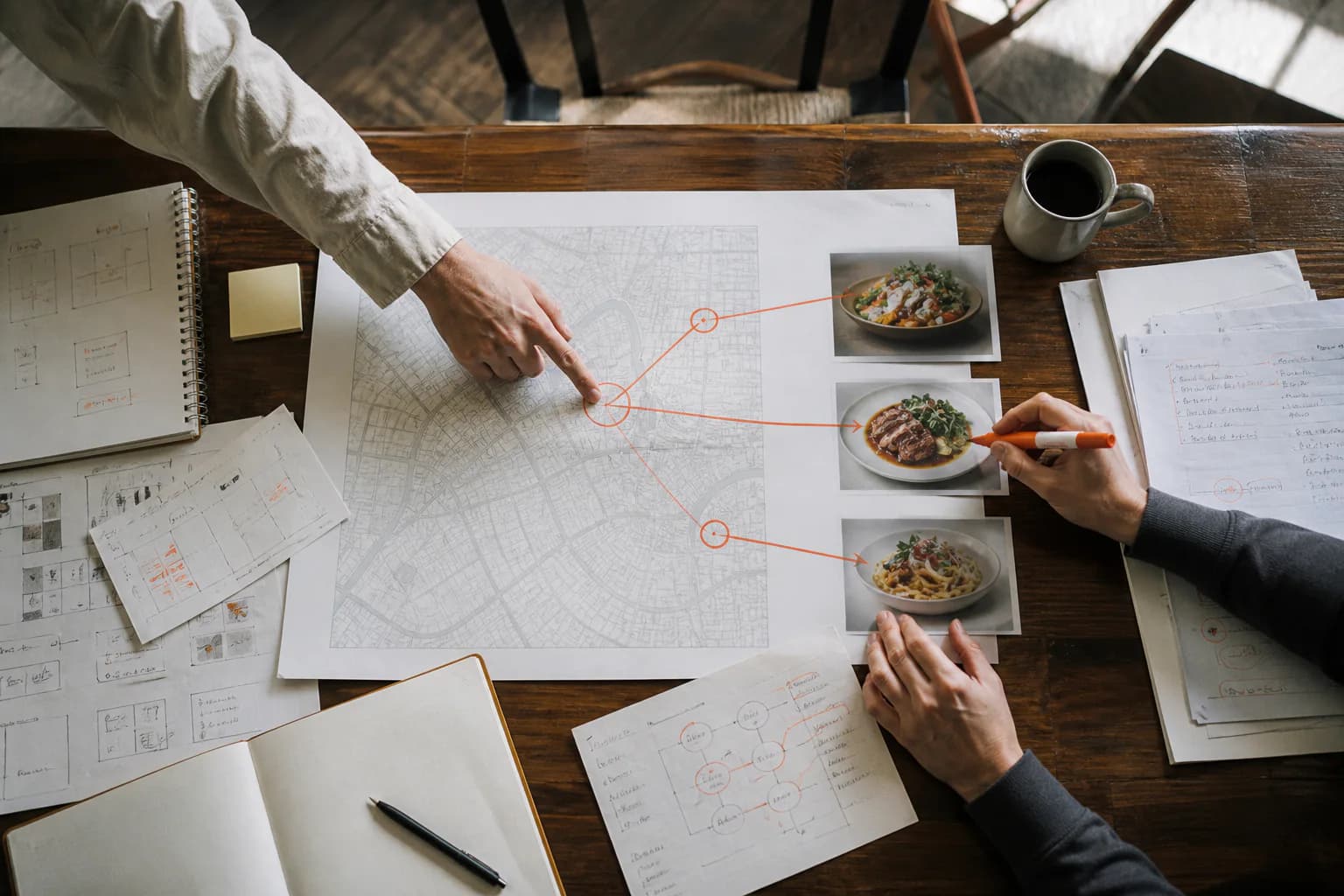 Une zone locale et plusieurs offres de restaurant sont préparées sur une table